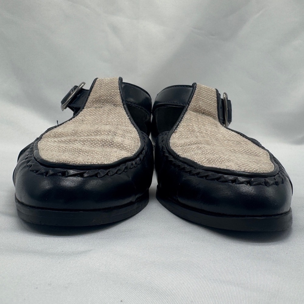 Westies T-Strap Flats Womens 8M Navy Blue Leather Linen Vintage Excellent Brazil - Picture 7 of 13